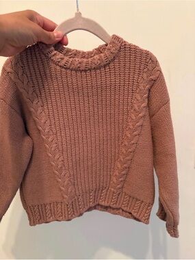 Zara Cable Knit Crew Sweater - Dusty Rose